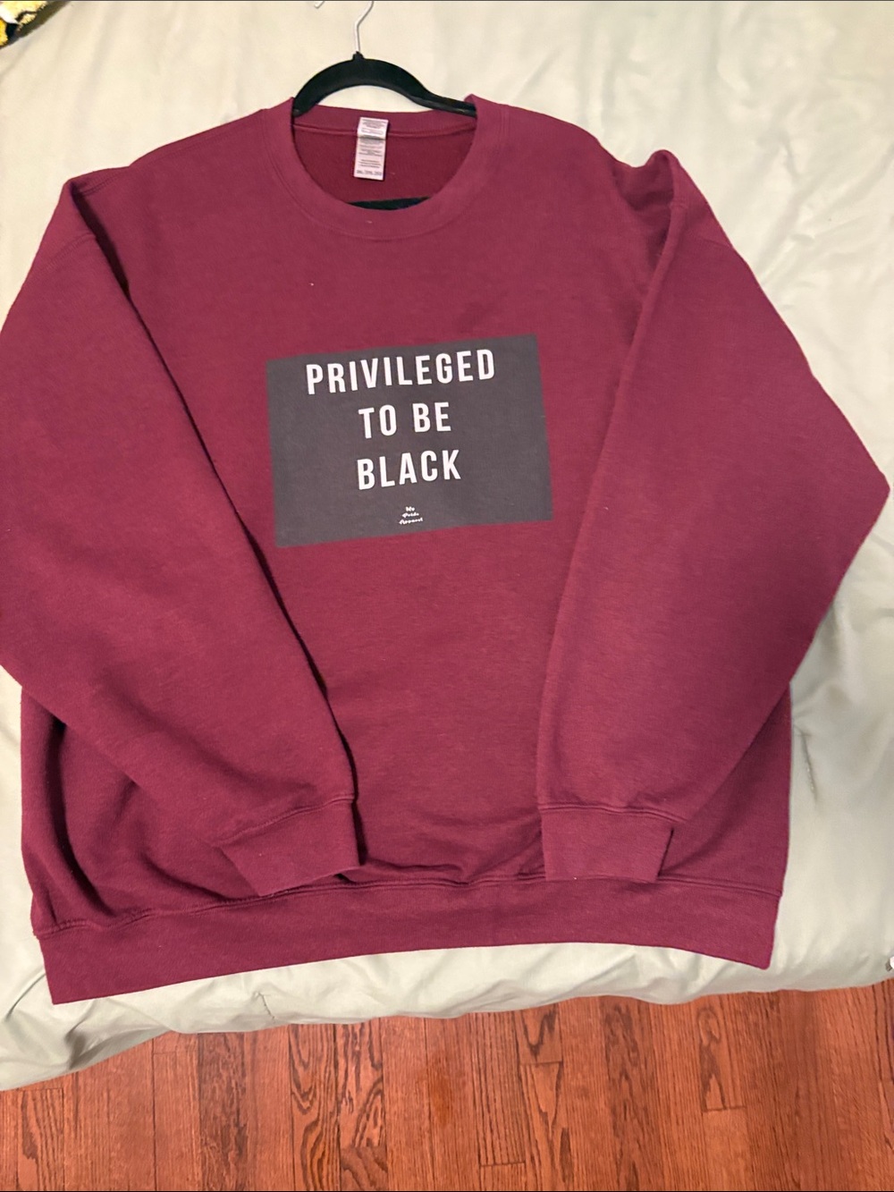Gildan Maroon Crewneck Sweatshirt with 'Privileged to Be Black' Graphic